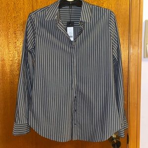 Dynamite- stripped button up blouse , size medium, dark grey
